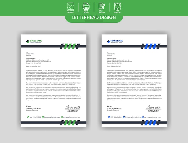 Creative letterhead modern business green blue template