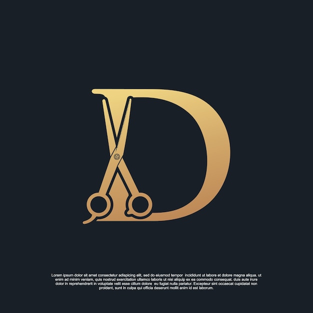 Creative letters D with combination simple scissors Premium Vector