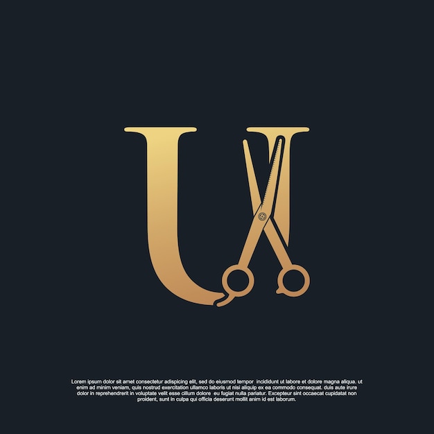 Creative letters U with combination simple scissors Premium Vector