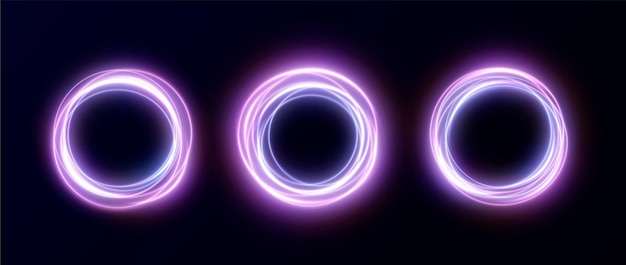 Creative light neon round frame png. Frame made of round luminous blue and pink lines.