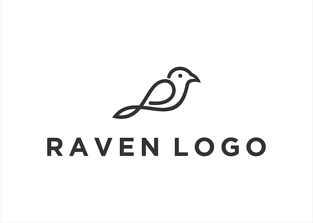 Creative line art raven logo design template