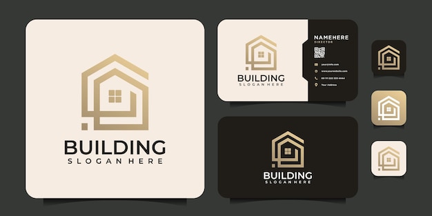 Creative line building real estate logo office mortgage elements