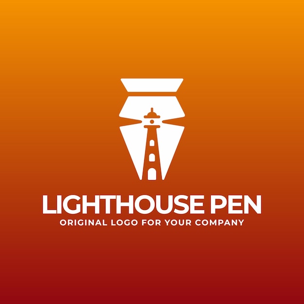 Design creativo del logo con il concetto di combinare un faro e una penna.