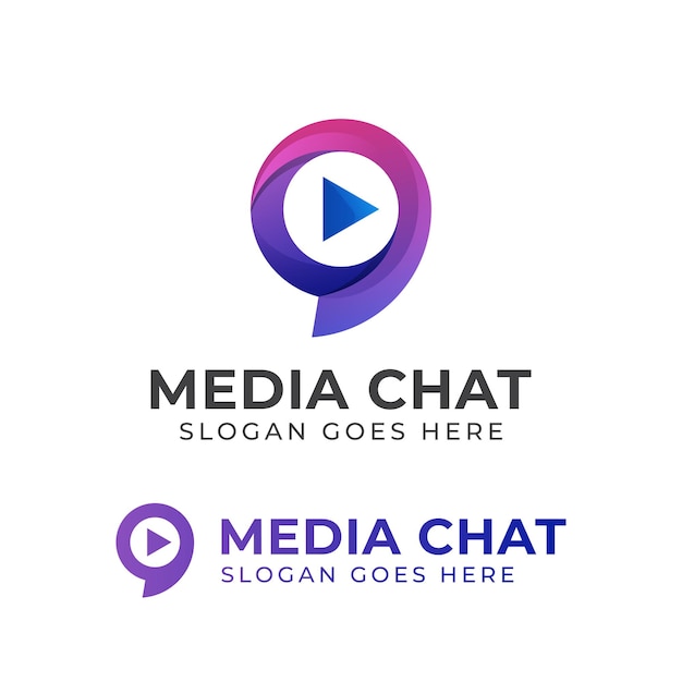 Creative logos of media chat or social talk with play icon