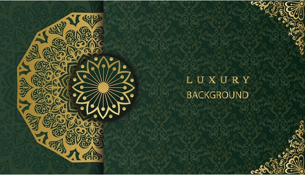 金色の創造的な豪華な観賞用曼荼羅デザインの背景。装飾的なグリーティング カード。