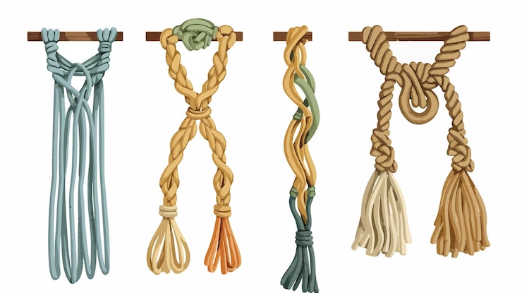 Vector creative macrame decor items artistic rope design for home decor inspiration