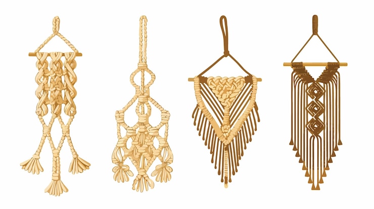 Vector creative macrame decor items artistic rope design for home decor inspiration