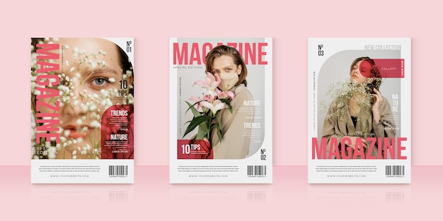 Creative magazine cover collection with photo