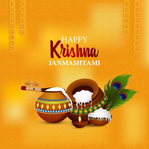 Creative makhan mataki for happy janmashtami background