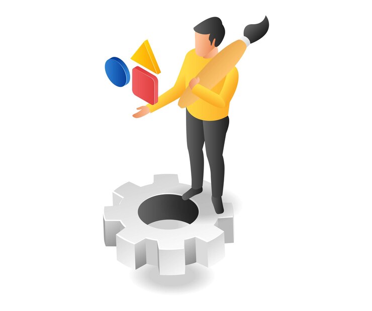 Vector creative man making geometric symbols