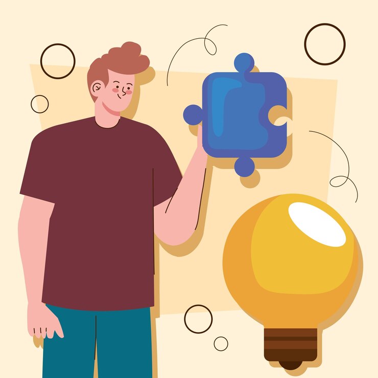 Vector creative man with puzzle