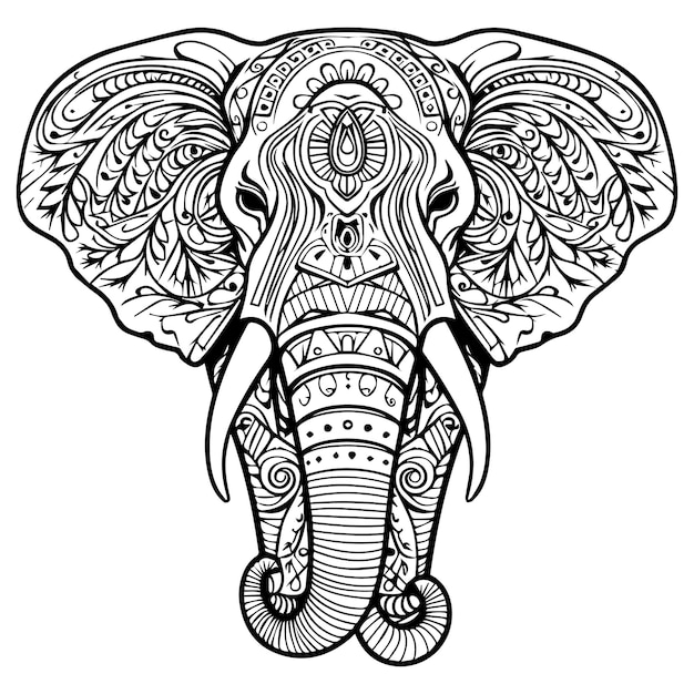 Vector creative mandala line art elephant coloring page design