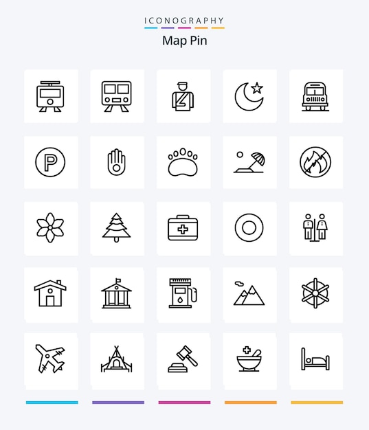 Creative map pin 25 outline icon pack zoals gebaar kamperen maan transport reizen