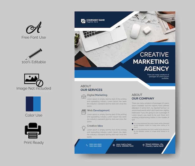 Creative marketing agency promotional business flyer design template premium vector