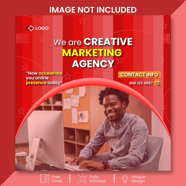 クリエイティブ マーケティング エージェンシーとソーシャル メディア広告の投稿のデザイン テンプレート