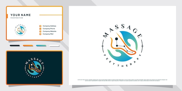 Creative massage feet therapy logo with unique concept and business card design premium vector