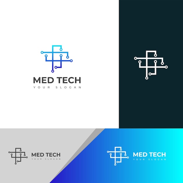 Creative Med Tech Logo Design Vector Template icoon