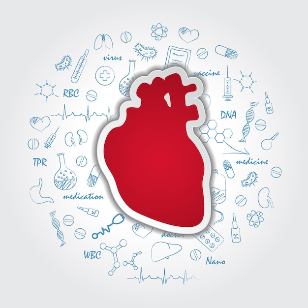 心臓病の図の人間の心臓の解剖学の医学的シンボルと創造的な医療の背景