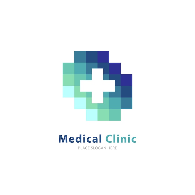 Modello di progettazione del logo del concetto di clinica medica e assistenza sanitaria creativa