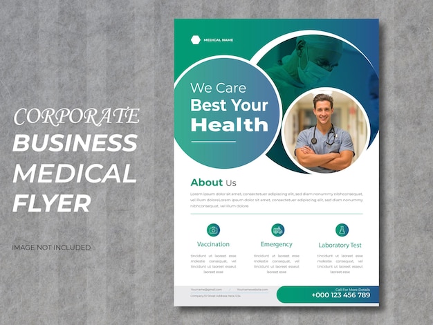 Creative medical flyer template or health care brochure service design concept