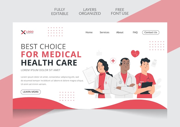 Creative Medical and health care landing page vector editable template