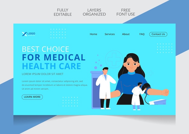 Creative Medical and health care landing page vector editable template