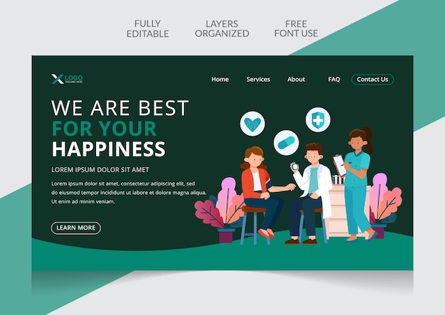 Creative Medical and health care landing page vector editable template