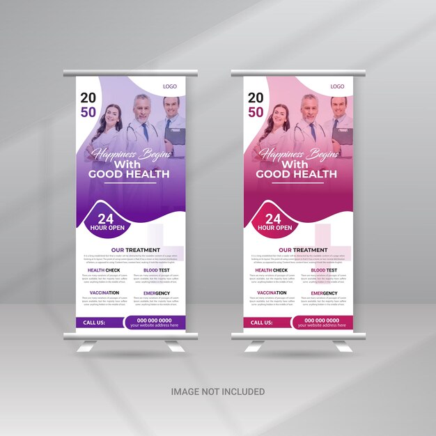 Creative medical healthcare service roll up banner template with photo