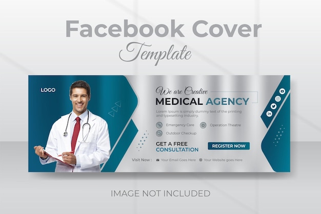 Creative medical healthcare services facebook cover design or business template.