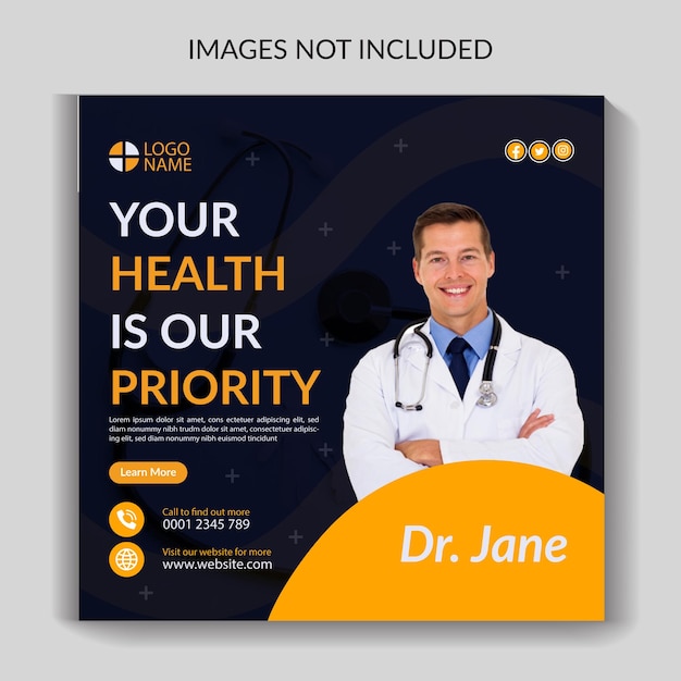 Creative medical healthcare social media post template