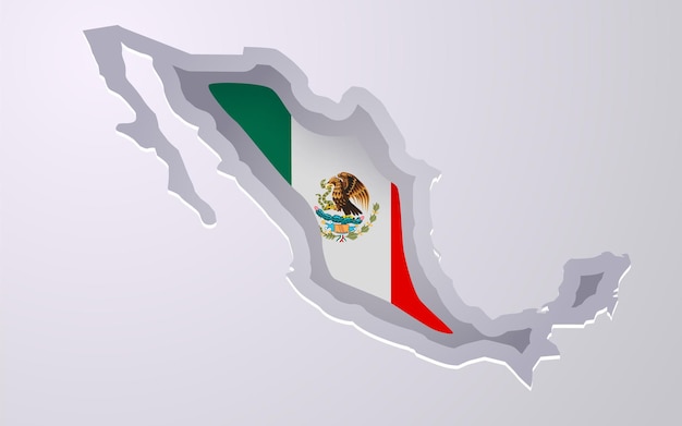 Creative Mexico map with flag colors in paper cut style