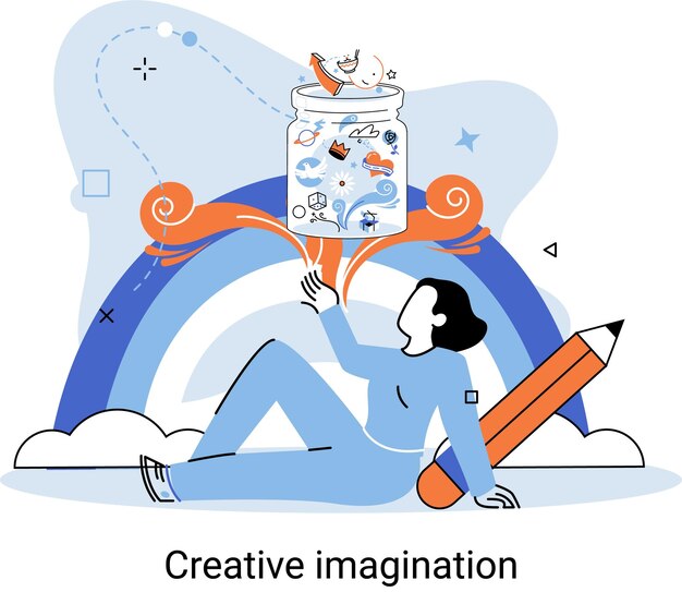creative mind imagination or brainstorm or originative idea concept phantasy flow and creativity