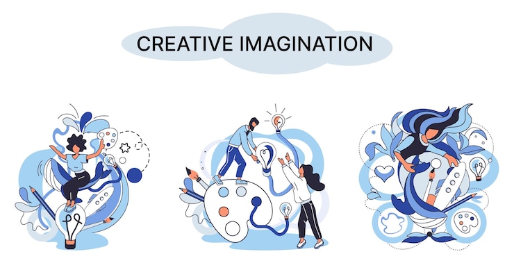 Vector creative mind imagination or brainstorm or originative idea concept phantasy flow and creativity