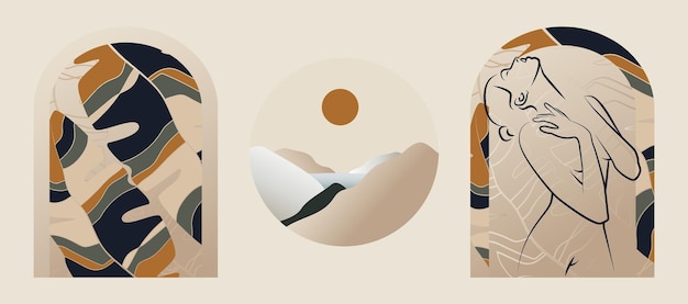 Creative minimalist abstract leaves set illustrations