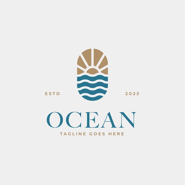 Creative minimalist beach ocean badge logo design concept vector illustration idea