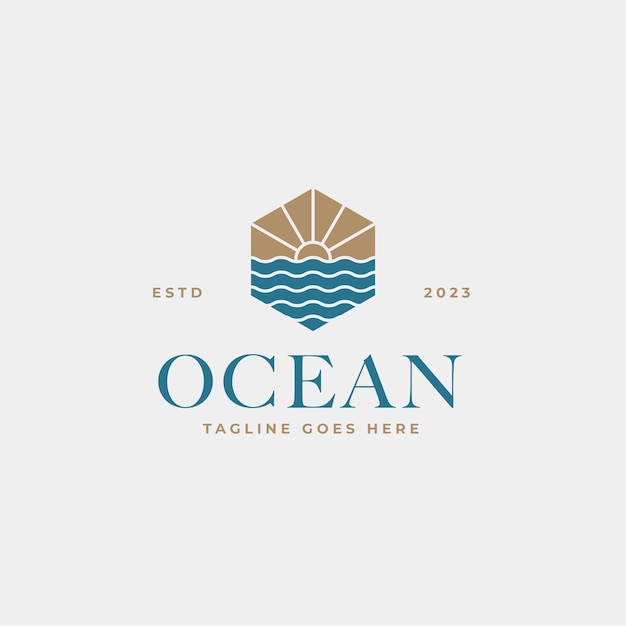 Vector creative minimalist beach ocean badge logo design concept vector illustration idea