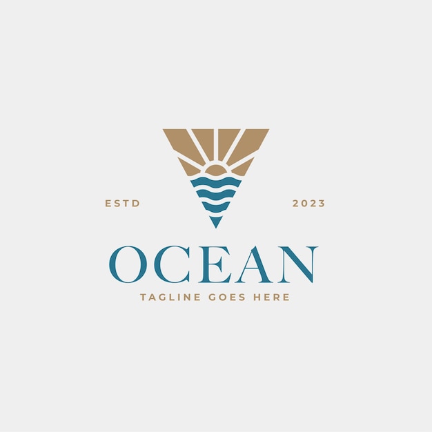 Creative minimalist beach ocean badge logo design concept vector illustration idea