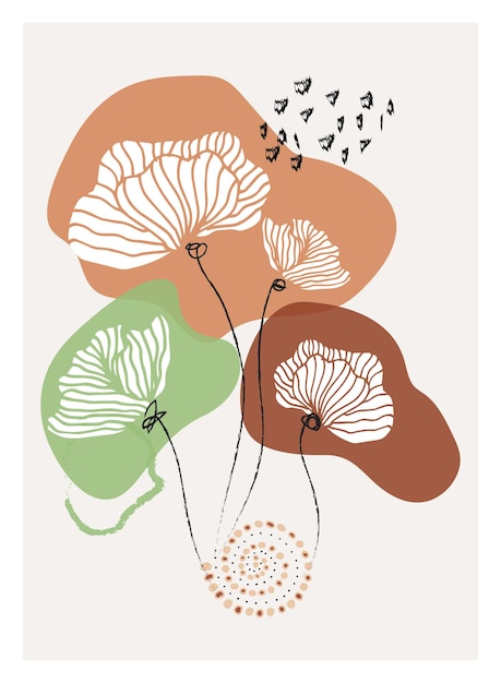 Creative minimalist hand drawn illustration flowers. floral and botanic elements. perfect for wall