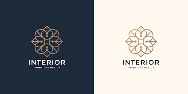 Креативный минималистичный дизайн логотипа интерьера. роскошный стиль линии искусства для мебельного магазина, абстракция, золото.