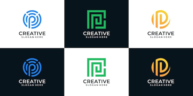 Pacchetto di design del logo con lettera p minimalista creativa