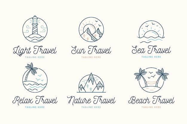 Творческий минималистский пакет логотипов путешествия