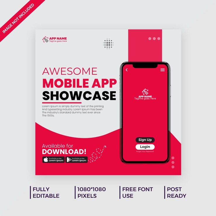 Vector creative mobile apps promotion showcase social media post and web banner template corporate business