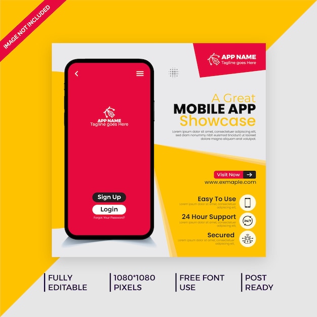 Vector creative mobile apps promotion showcase social media post and web banner template corporate business