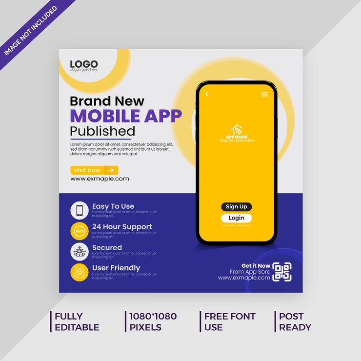 Vector creative mobile apps promotion showcase social media post and web banner template corporate business