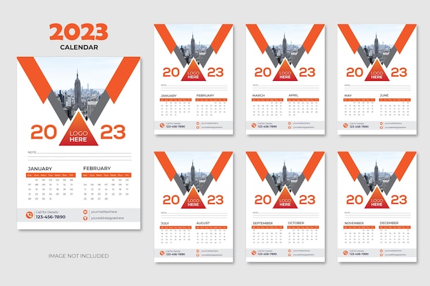 Creative And Modern 2023 New Year Wall Calendar Design Template.