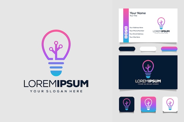創造的なモダンな電球技術ロゴデザインテンプレートと名刺