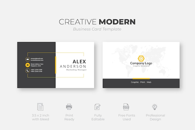 Creative Modern Business Card Template with black and yellow details