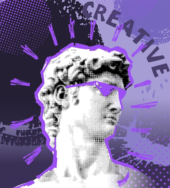 creative modern classical sculpture david art poster aesthetic contemporary art collage tshirt design printing clothes bags invitations cards leaflets for creative festivals events