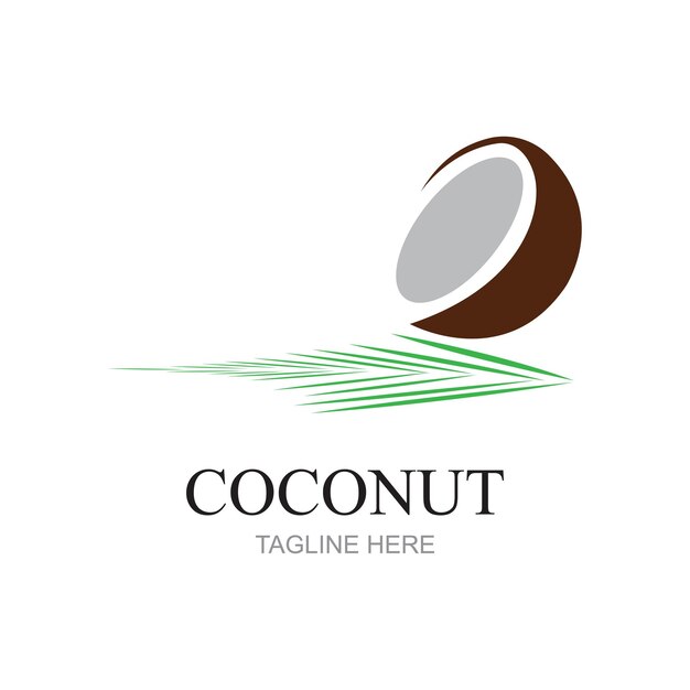 Creative modern coconut with leaves sign logo design template