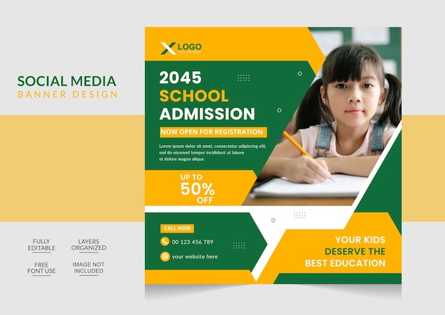 creative and modern education admission social media post design template